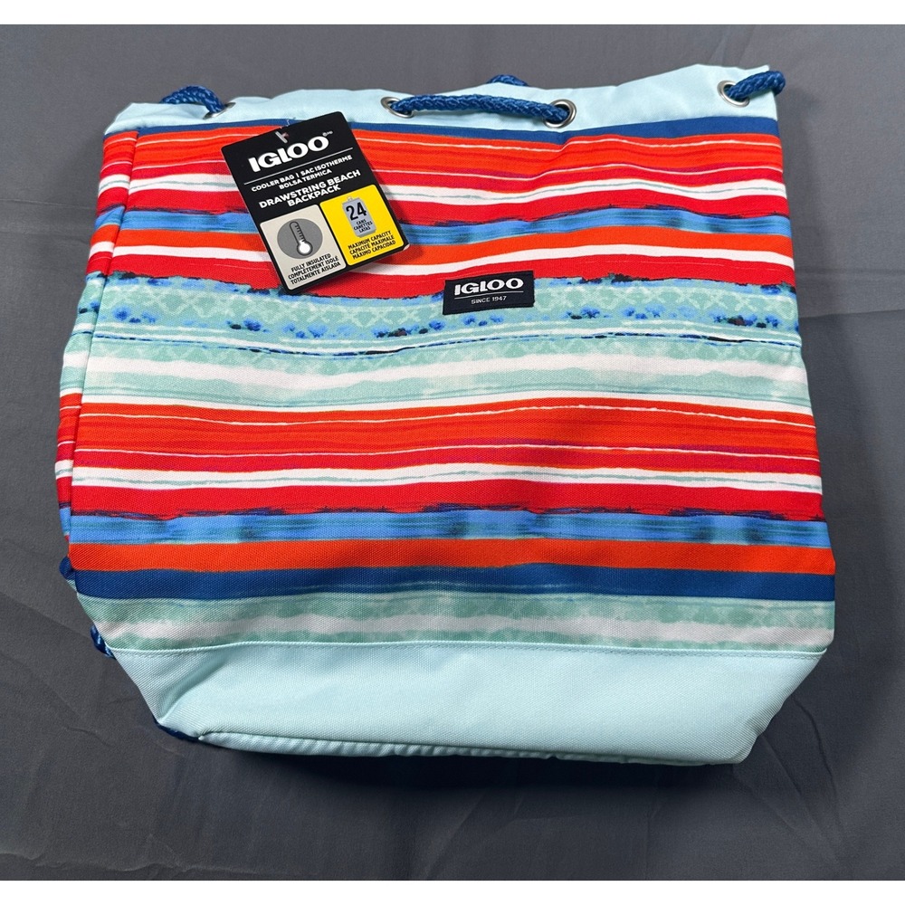 Igloo Drawstring Beach Backpack Cooler Bag 24 Can Insulated Stripes 4902217